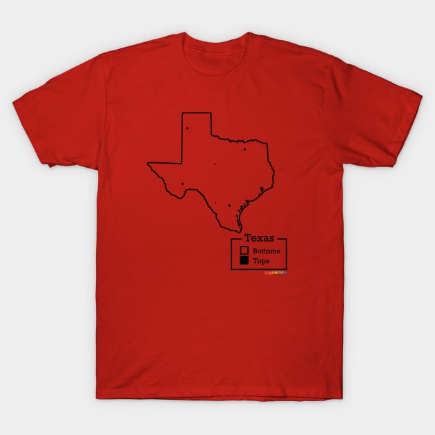 Texas Bottoms / Tops Map T-Shirt by GayOleTime